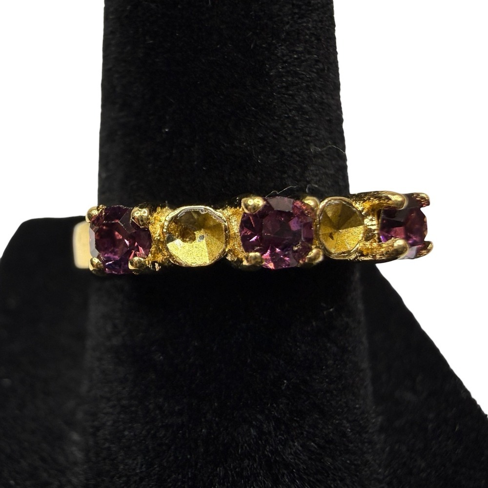 18K GE Gold Tone Purple Amethyst Crystal Gemstone Eternity Band Ring Sz 6.5